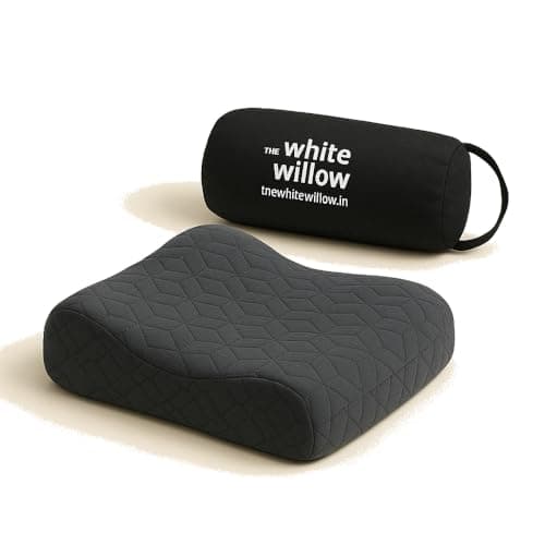 The White Willow Vintage Contour Travel Memory Foam Pillow with Cover - 12" x 10" X 3", Grey