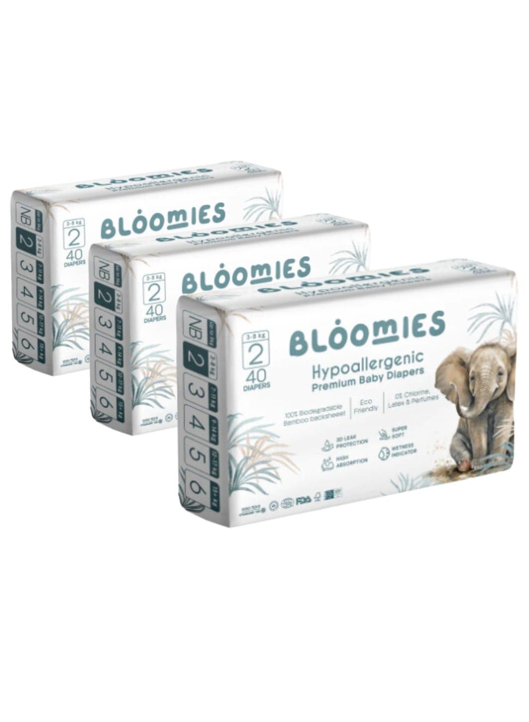 Organic Bamboo Baby Diapers Size 2 (3-8kg baby) 120pcs (40X3) Bundle| Eco-friendly, Hypoallergenic, Non-toxic, Breathable Nappies