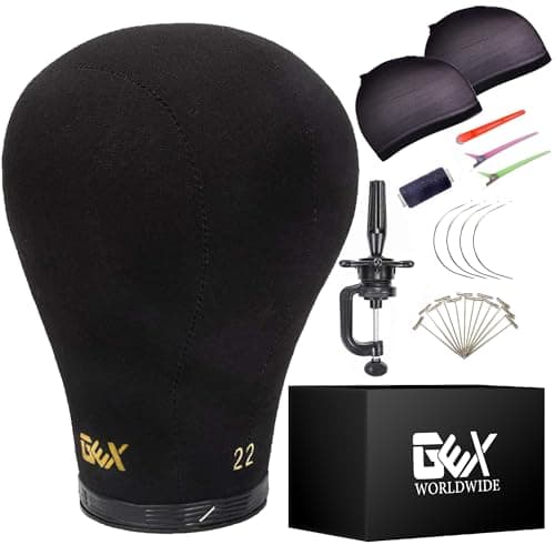 GEX 2024 Canvas Cork Wig Block Mannequin Head for Wig Making Drying Styling Display with Table C Clamp Stand Holder Black 235