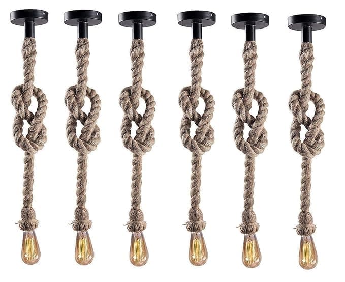 Mahganya Pendant Rope Lights E27 for Ceiling Hanging, Bulb Not Included- 40W, (Beige) (6)
