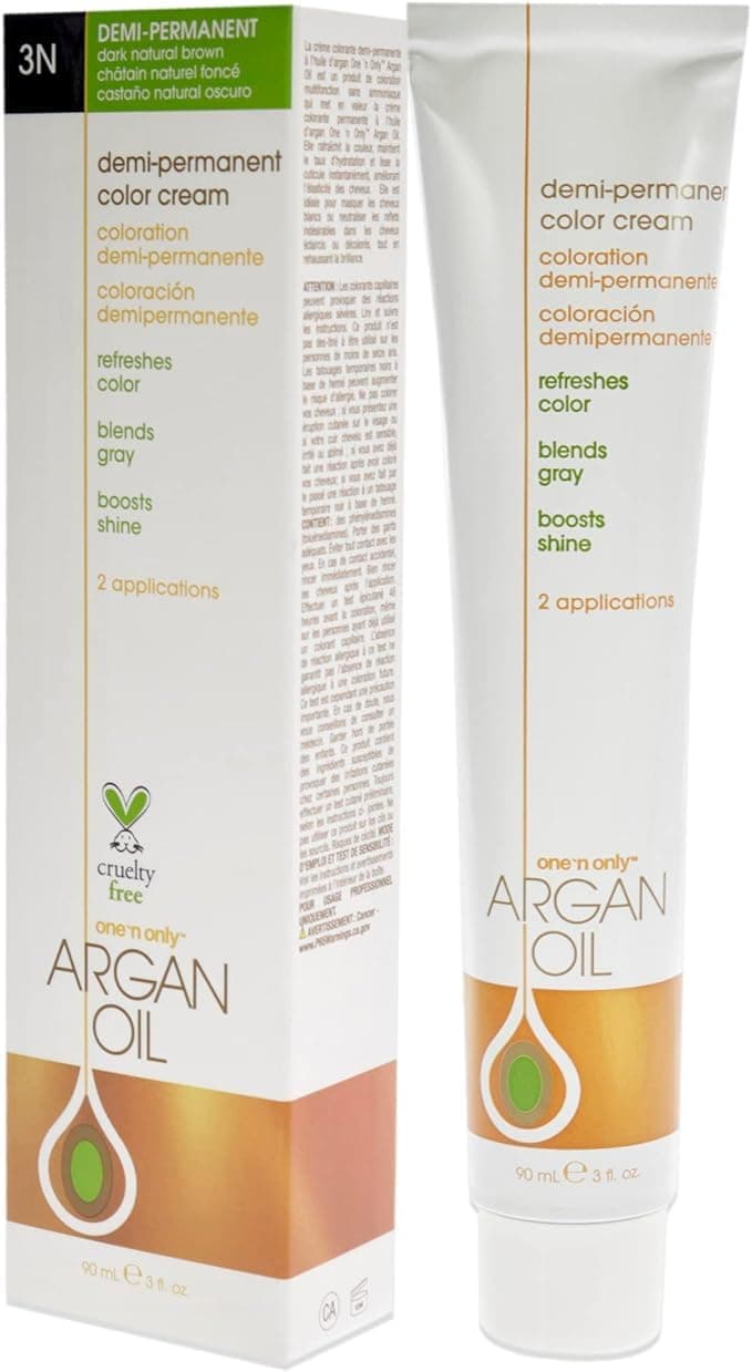 One N Only Demi Permanent Hair Color Permanent Hair Dye Made with Argan Oil Delivers Rich Accurate Tones with Gray Coverage Improves Moisture Elasticity 3N Dark Natural Brown 3 oz