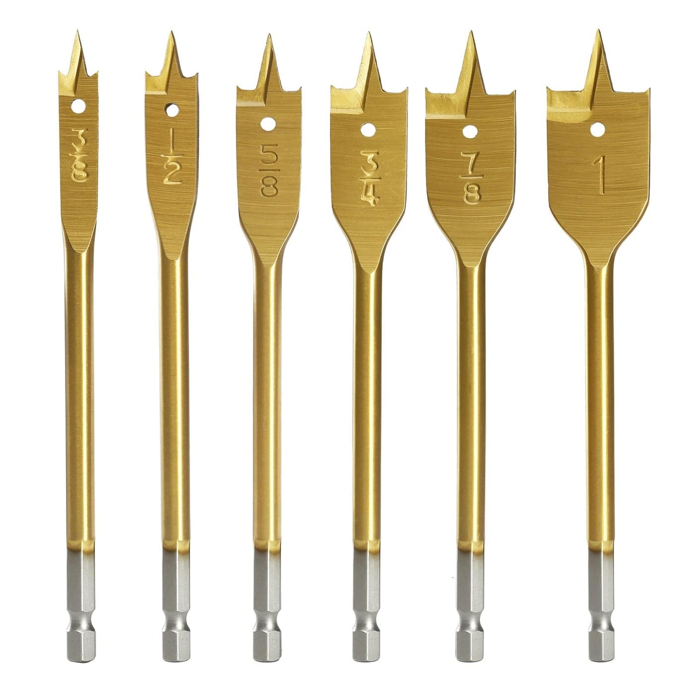 COMOWARE Spade Drill Bit Set Paddle Flat Bits Hole Cutter Titanium Coating Carbon Steel Woodworking 6Pieces 381