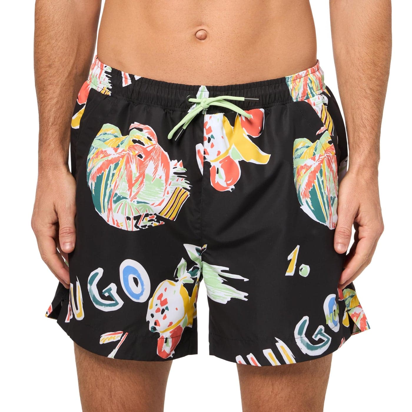 HUGO Tropical Leaf Swim Trunk Black Tropical Sails XL