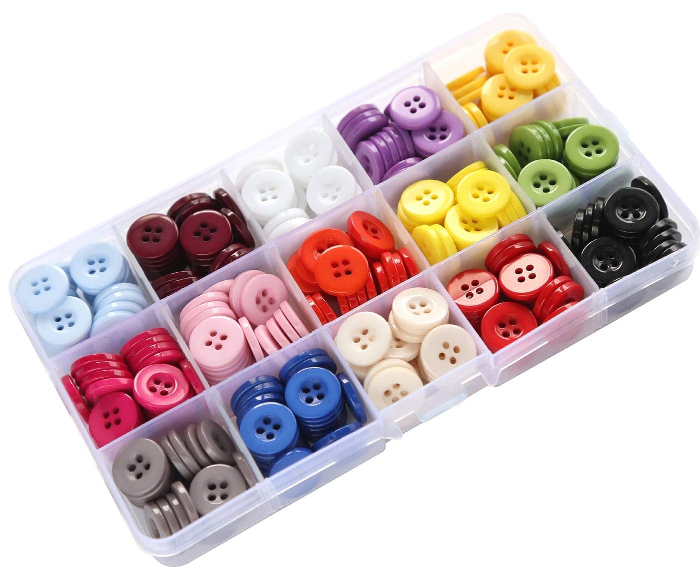 GANSSIA 5/8 Inch (15mm) Mix 15 Colors Buttons for Sewing 4 Holes Resin Button for Crafts Scrapbooking Pack of 300 PCS with Box (Each Color 20 PCS)
