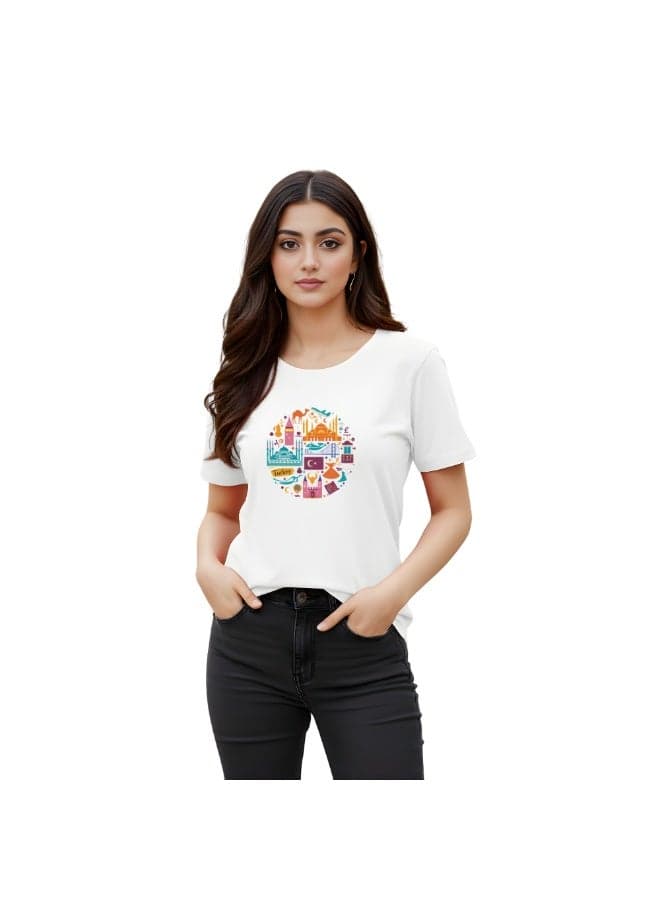 Turkey Adult Womens T-Shirt - Round Neck Short Sleeve Cotton T-Shirt - Great Gift for Travelers Fun Turkish Design - Soft and Comfortable Tshirt