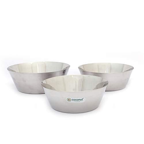 coconut Stainless Steel - Alaska Mixing & Serving Bowl/Katori Set of 3 (6.75, 7.25 & 8 Inches) | Capacity: 1000ml, 1500ml & 2000ml | Ideal for Kitchen, Salad, Batter & Meal Prep