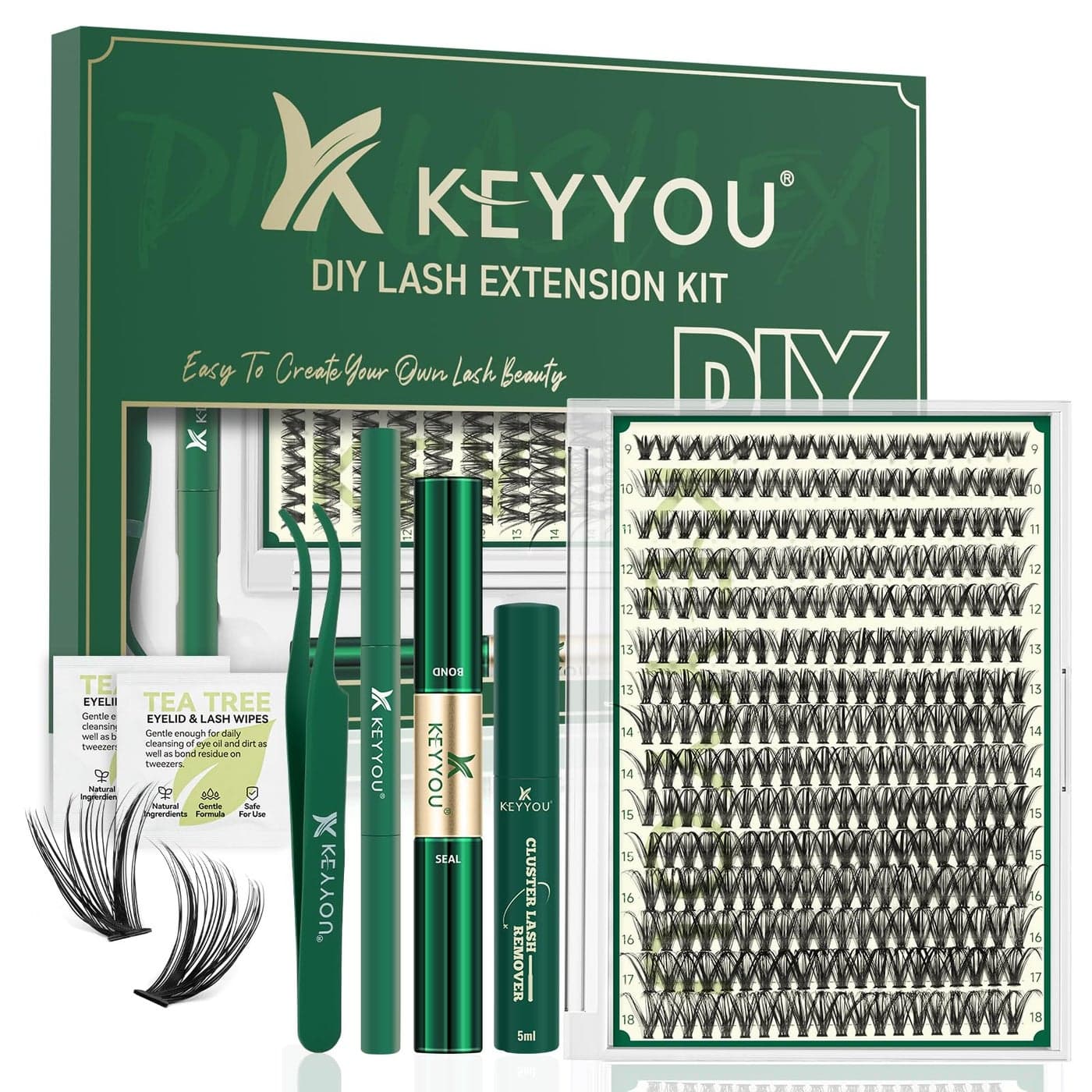 DIY Lash Extension Kit KEYYOU 300Pcs Individual Eyelash Extension Kit 40D 007D Curl 918MIX Lash Clusters Kit with Lash Glue Remover Applicator Easy to Use for BeginnersKit40D007D918MIX