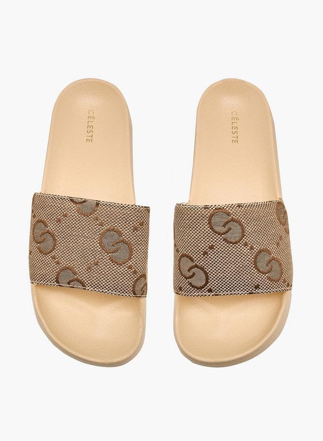 Women Monogram Embroidered Slides