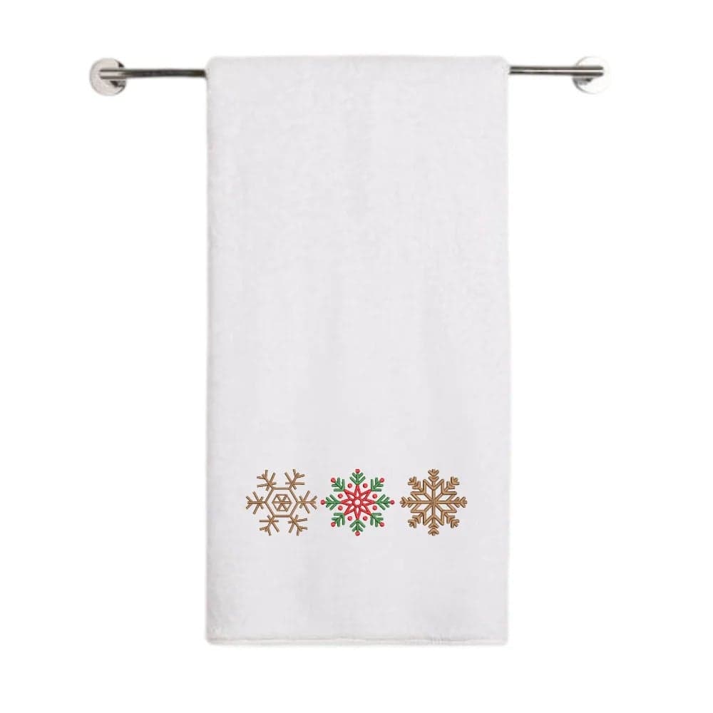 Iris Christmas Embroidered 70 x 140 Cm White Bath Towel - "Christmas Snowflakes Trio" Design 100% Cotton - Premium Holiday Collection