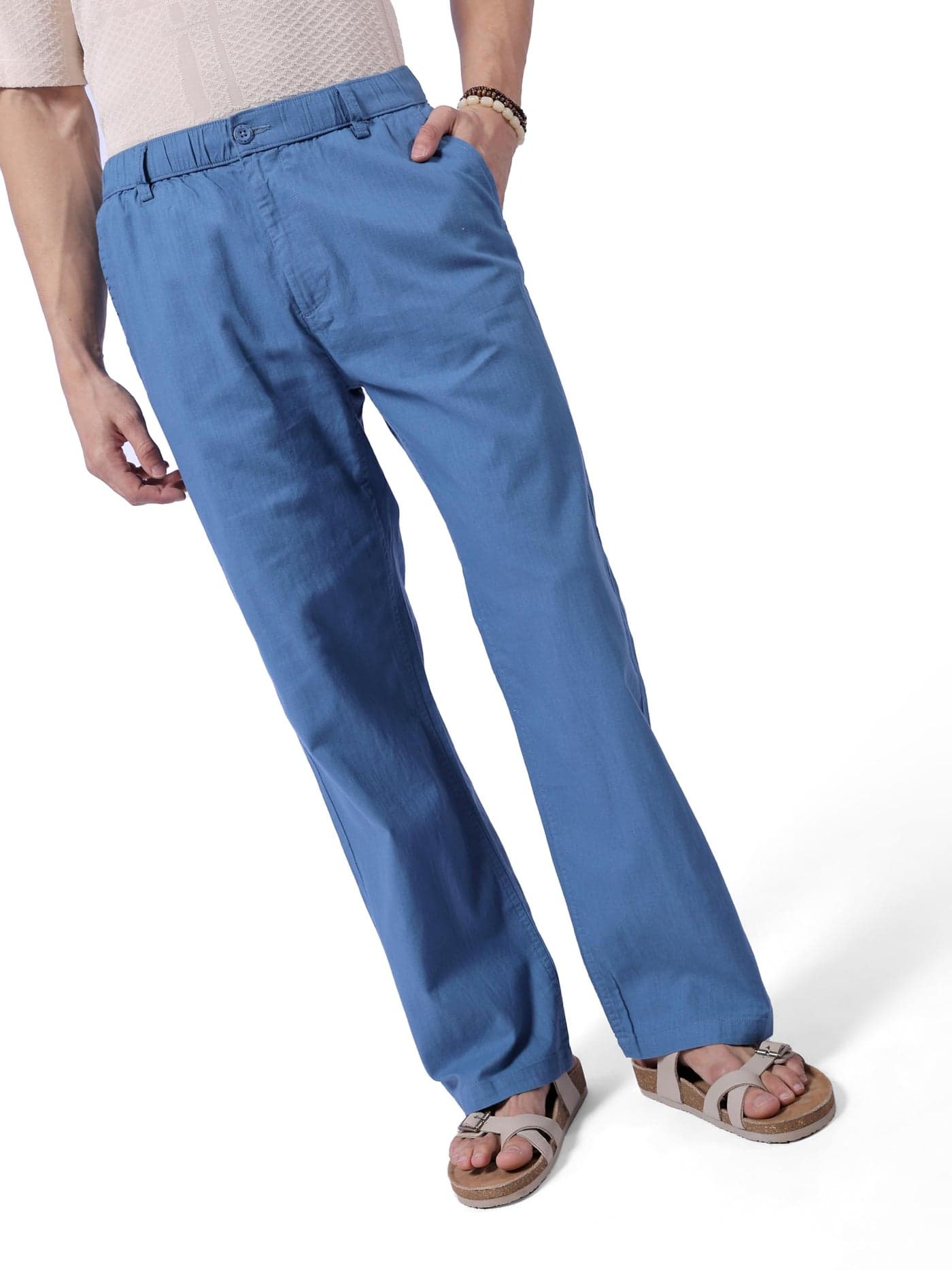 The Indian Garage Co Men Relaxed Fit Solid Mid-Rise Elasticated Trousers