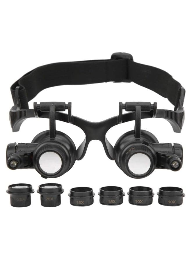 Jewelry Binocular Magnifying Glass with 2 LED Light, 8 Interchangeable Lens 10X 15X 20X 25X for Watch Repair, Electronic Repair, Close Work