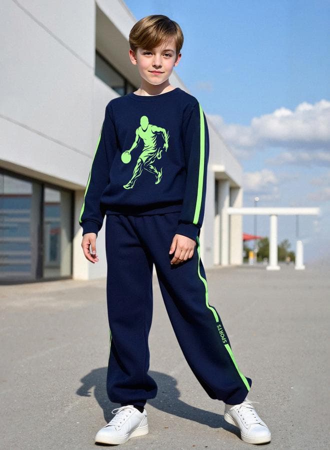 Teens Navy Graphic Sweatshirt And Joggers Set