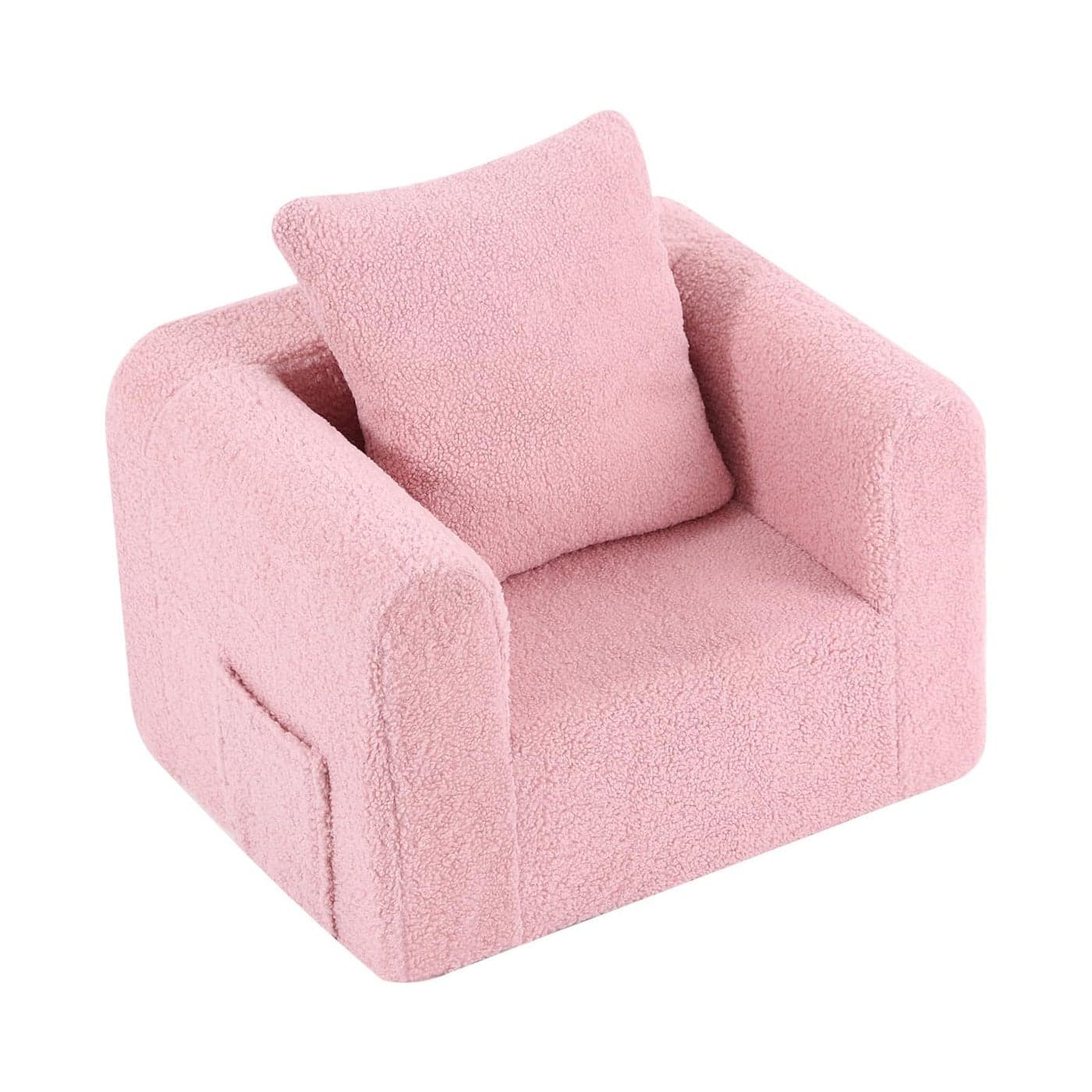 Welnow Kids Sofa with Pillow Cozy Toddler Chair Soft Foam Seat for Reading Childrens Couch with Armrest Lightweight Comfy Kids Furniture for Bedroom Playroom for Boys and Girls Sherpa Pink