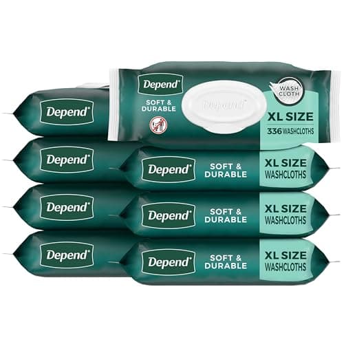 Depend XL Disposable Washcloths for Adults, 8 Flip-Top Packs, 42 Wipes Per Pack (336 Wipes Total)