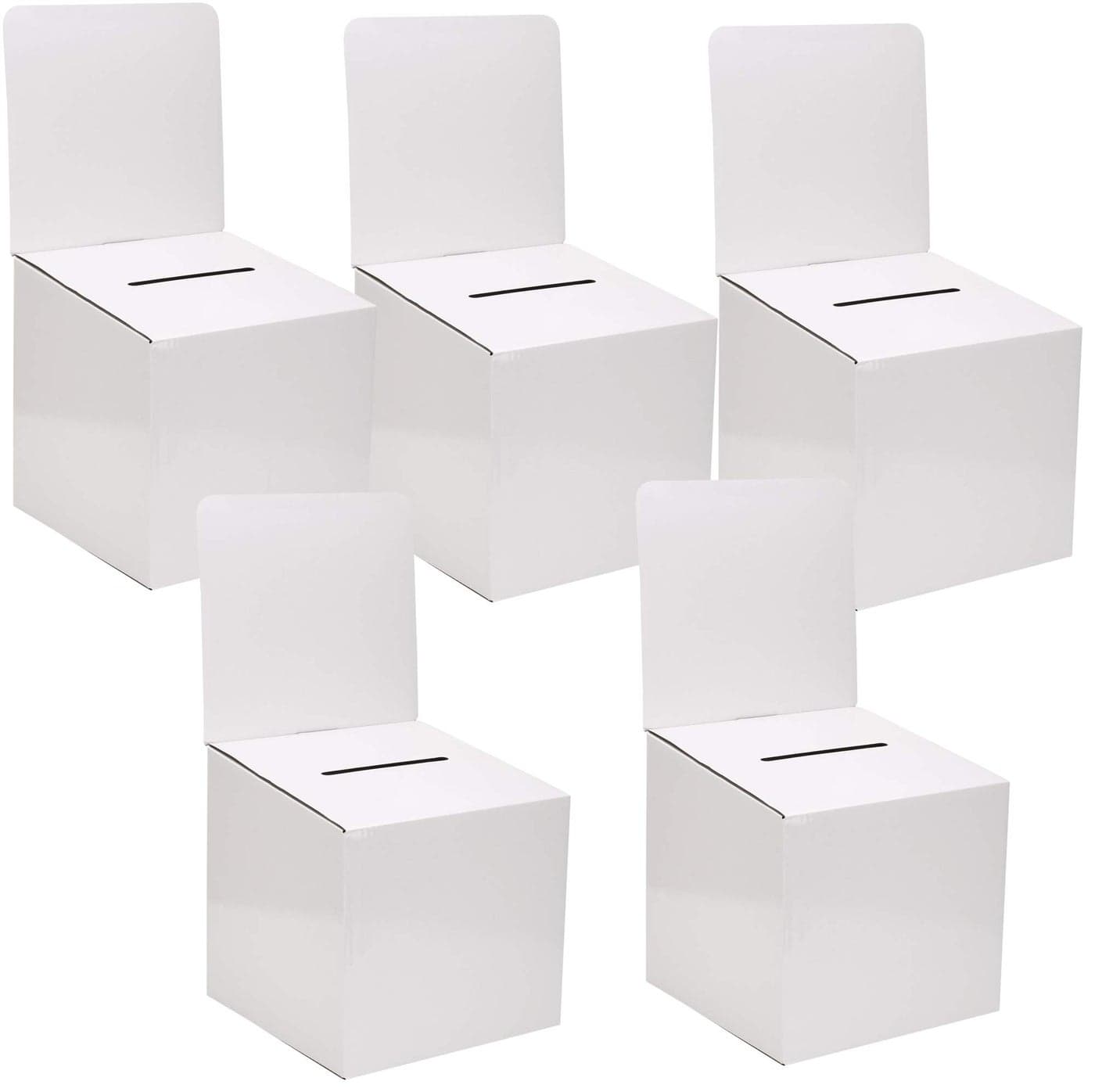 White Card Box XL raffle ticket box Corrugated Ballot and suggestion box with wide slot Donation Box Removable Header for fundraising events 105H x 105W x 10D Display area 11 x 10510 pack