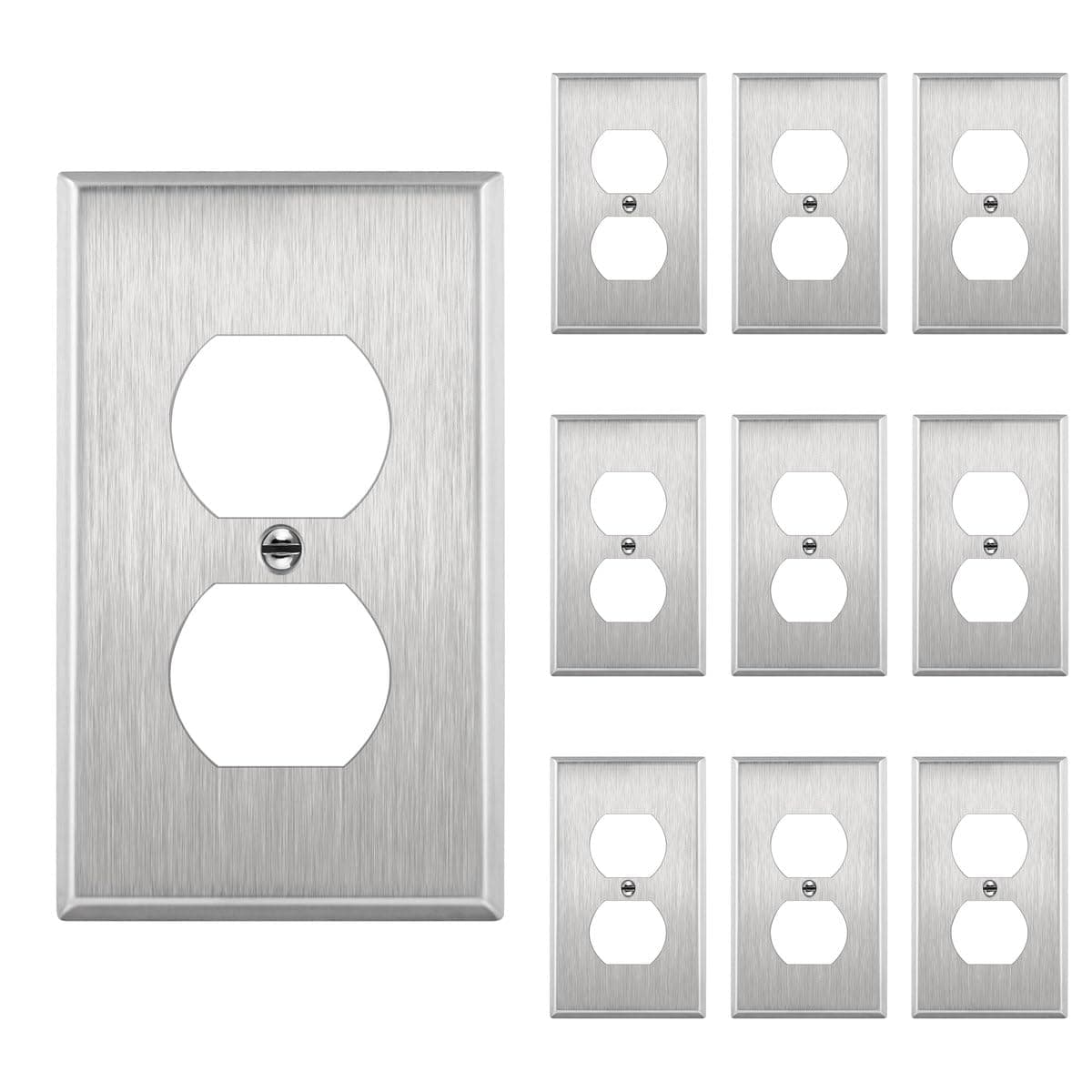 ENERLITES Duplex Receptacle Metal Wall Plate Stainless Steel Switch Outlet Cover Size 1Gang 450 x 276 772110PCS 430 UL Listed Silver 10 Pack 10 Count