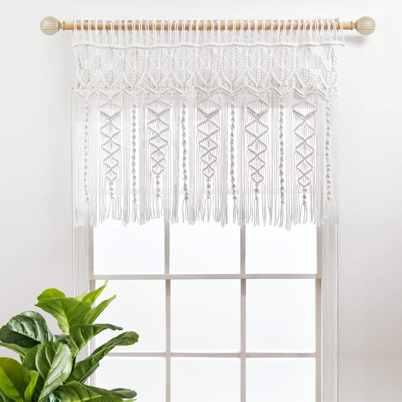 Lush Decor Boho Macrame Textured Cotton Valance 40 W x 30 L White Boho Kitchen Curtains Wall Decor Macrame Valance Bathroom Window Curtains