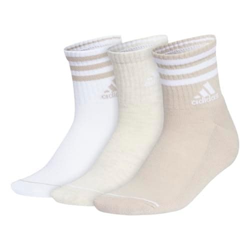 adidas Women's 3-Stripe High Quarter Socks (3-Pair) with Arch Compression for a Secure fit, Wonder Beige/White/Alumina Heather, Medium