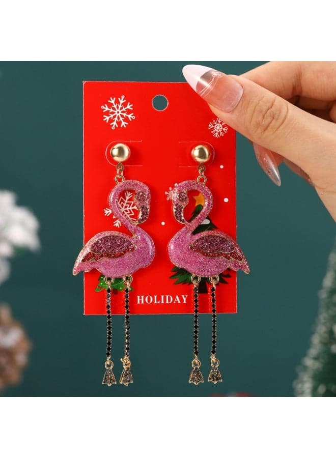 Flamingo Drop Dangle Earring for Women Pink Crystal Sequins Bird Dangling Stud Earrings Christmas Hat Animal Jewelryfor Xmas