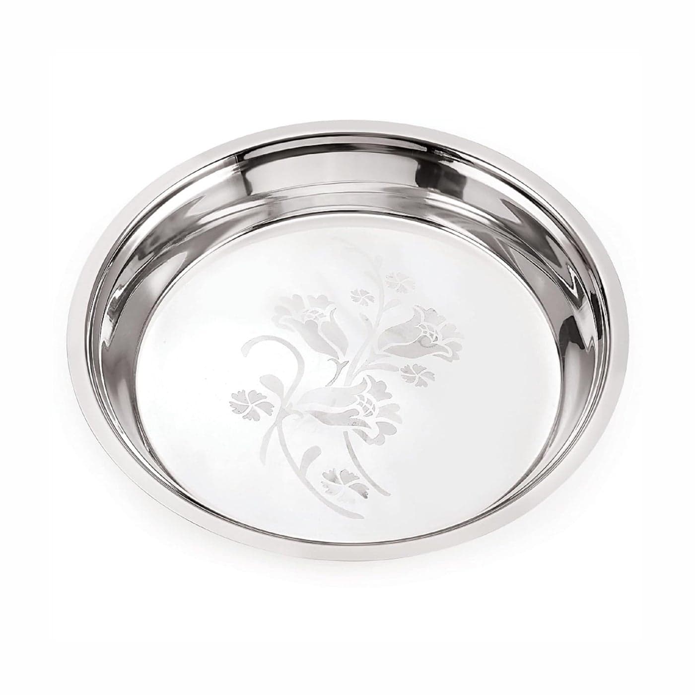 neelam Stainless Steel 16 22 Gauge Lazer Etching Parat 33 cm Silver Durable Elegant Round Parat with Flower Printed Ideal for Mixing ServingPerfect for Daily Use Special Occasions