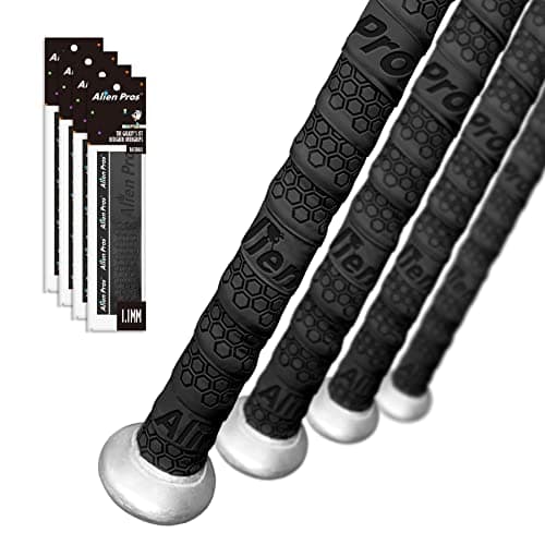 ALIEN PROS Bat Grip Tape for Baseball (4 Grips) – 1.1 mm Precut and Pro Feel Bat Tape – Replacement for Old Baseball bat Grip – Wrap Your Bat for an Epic Home Run (4 Grips, Black)