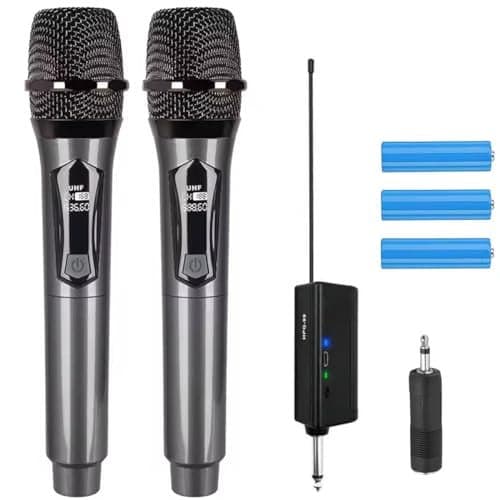 DEVICE OF URBAN INFOTECH UHF Wireless Microphone, Dual Wireless Mic, Handheld Dynamic Mic with Rechargeable Receiver Wireless Karaoke mic for Singing Jagran, Speech, Wedding, Party (160 ft+ Range)