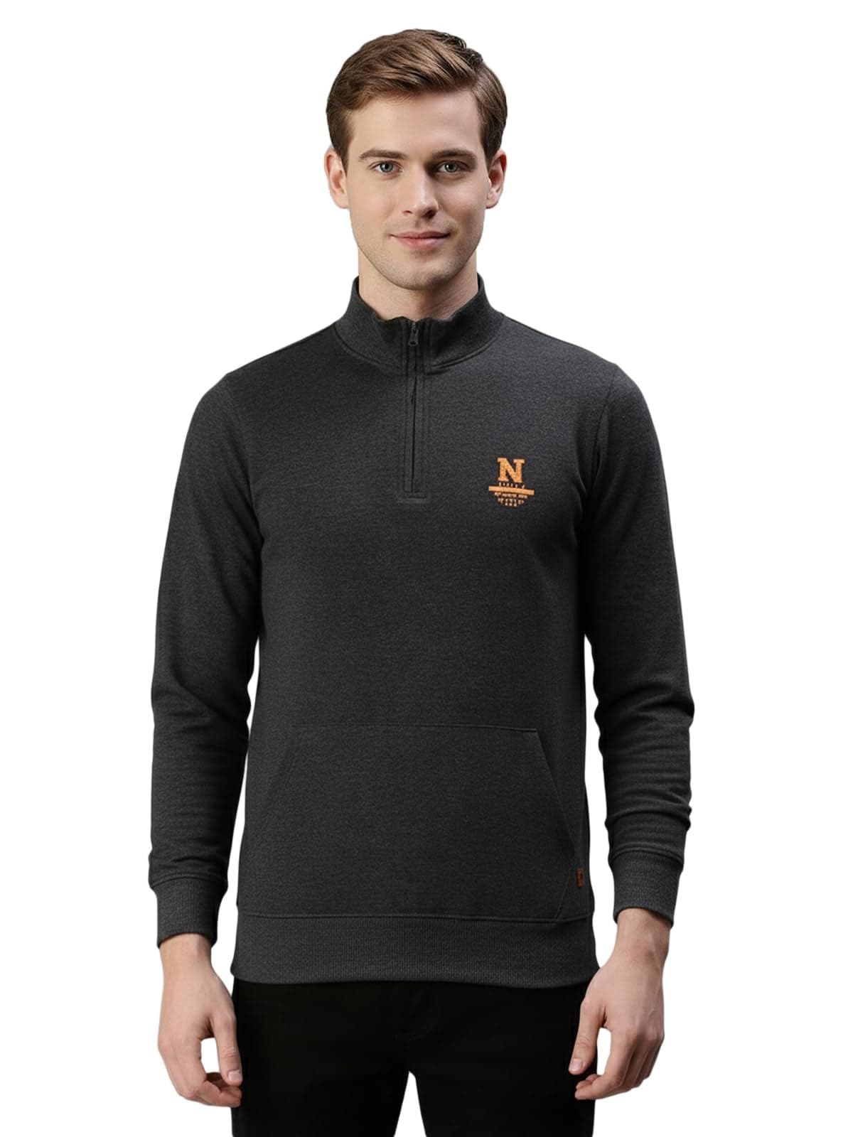 ONN Men's Cotton Solid Regular Fit Full Sleeve Hi-Neck Half Zip Sweatshirt 9004_BM_M_1PC