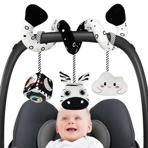 GKDOMS Baby Spiral Hanging Stroller and Car Seat Toys Black and White High Contrast Sensory Toy Newborn Plush Activity Toys Party Favors Gifts for Baby Shower Zebra