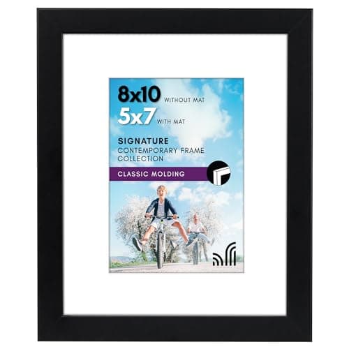 Americanflat 8x10 Picture Frame with Shatter-Resistant Glass - Use as 5x7 Frame with Mat or Display 8x10 Photo Without Mat - Signature Collection - Picture Frames for Tabletop and Wall Display - Black