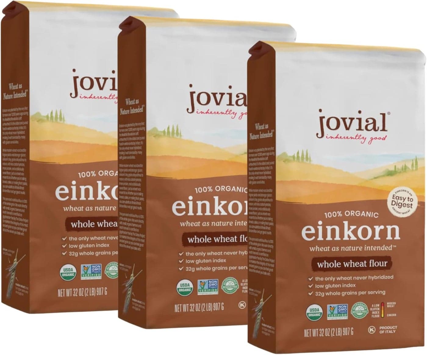Jovial 100% Organic Einkorn Whole Wheat Flour - 3 Pack (32 oz each)