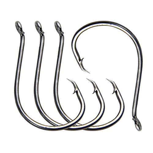 Offset Circle Hooks Octopus Saltwater Fishing Hooks High Carbon Steel Fishing Gear Tackles for Freshwater Catfish Trout, Black, Size 7/0, 100pcs