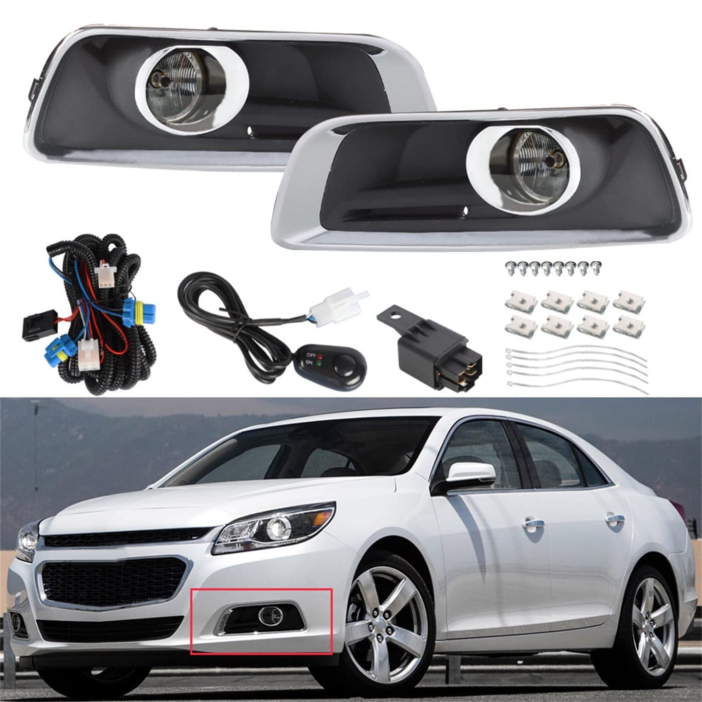 munirater Pack of 2 Car Front Driving Fog Light Assembly GM2593301 GM2592301 with Harness Wiring Switch with Bulbs Replacement for 20132015 Malibu