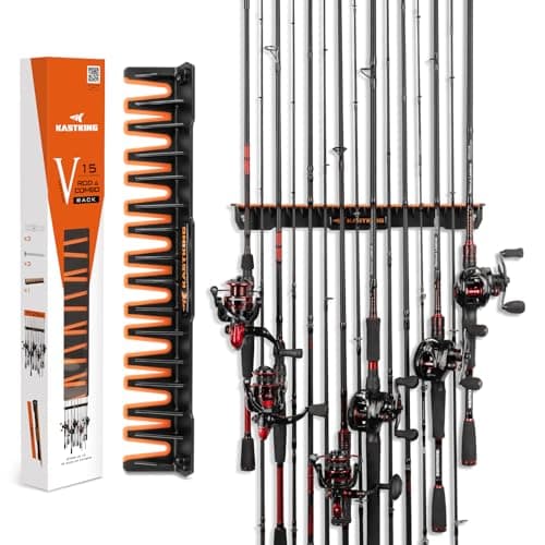 KastKing V15 Vertical Fishing Rod Holder Wall Mounted Fishing Rod Rack Store 15 Rods or Fishing Rod Combos in 1725 Inches Great Fishing Pole Holder and Rack
