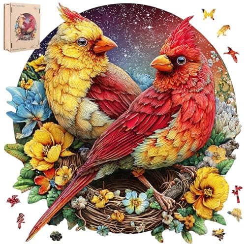 MEATRN Winter Cardinals Puzzles for Adults Fun Educational Wooden Puzzle Christmas Decorative Gift Relaxing Wood Puzzle Game for Family Friends 206 Pcs 11x112 in