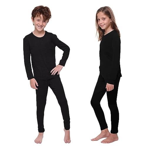 Ultra Dry Thermal Underwear For Kids Long Johns Fleece Lined Leggings And Shirt Boy And Girl Unisex Underwear Bases Set Black