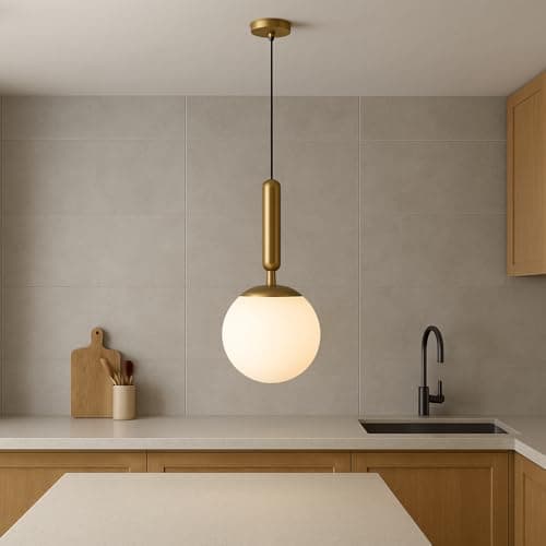 Homeluxe Modern Globe Pendant Light – White Glass Spheres with Brass Accents, Oval Hanging Ceiling Lamp for Dining Room, Kitchen, or Living Space (White Glass Spheres)