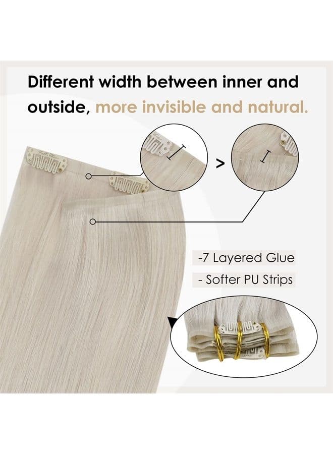 White Clip in Hair Extensions Human Hair Seamless Blonde Hair Extensions Clip in Human Hair Skin Weft Invisible for Women Clip ins 8Pcs 120 Grams Long Hair Extensions 20 Inch