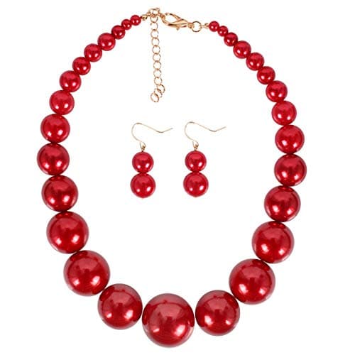 KOSMOS-LI Super Large Style Big Faux Pearl Strand Choker Necklace With Earrings Set