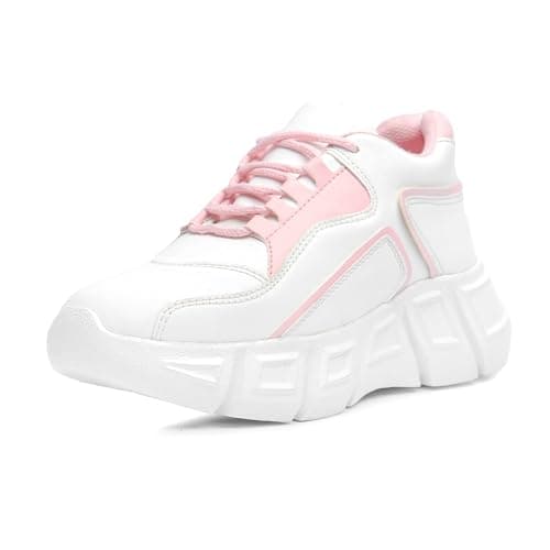 LENSBURY Women's Shoes for Walking Gym Training, Casual, Sports, Slip-On, Lightweight Lace up Athletics Slipon Running Sneaker for Ladies and Girls LBCNV6101PNK-38 Pink