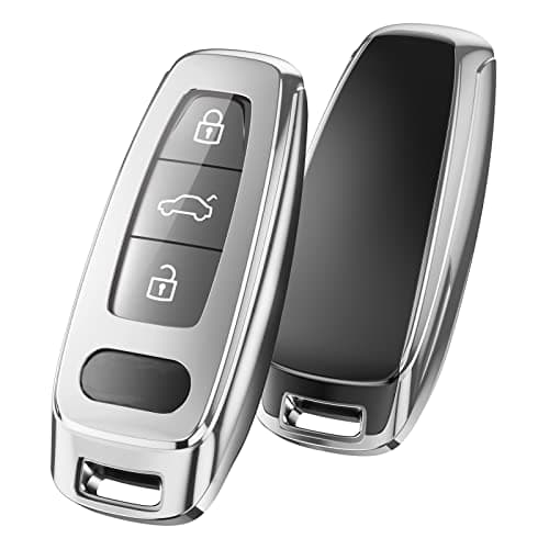 ELOHEI for Audi Key Fob Cover, Special Soft TPU Key Case Cover Protector Compatible with Audi A6L A6 A7 A8 Q7 Q8 E-Tron 2018-2022 A3 S3 S6 SQ7 RS6 S7 RS7 Smart Key(Silver)