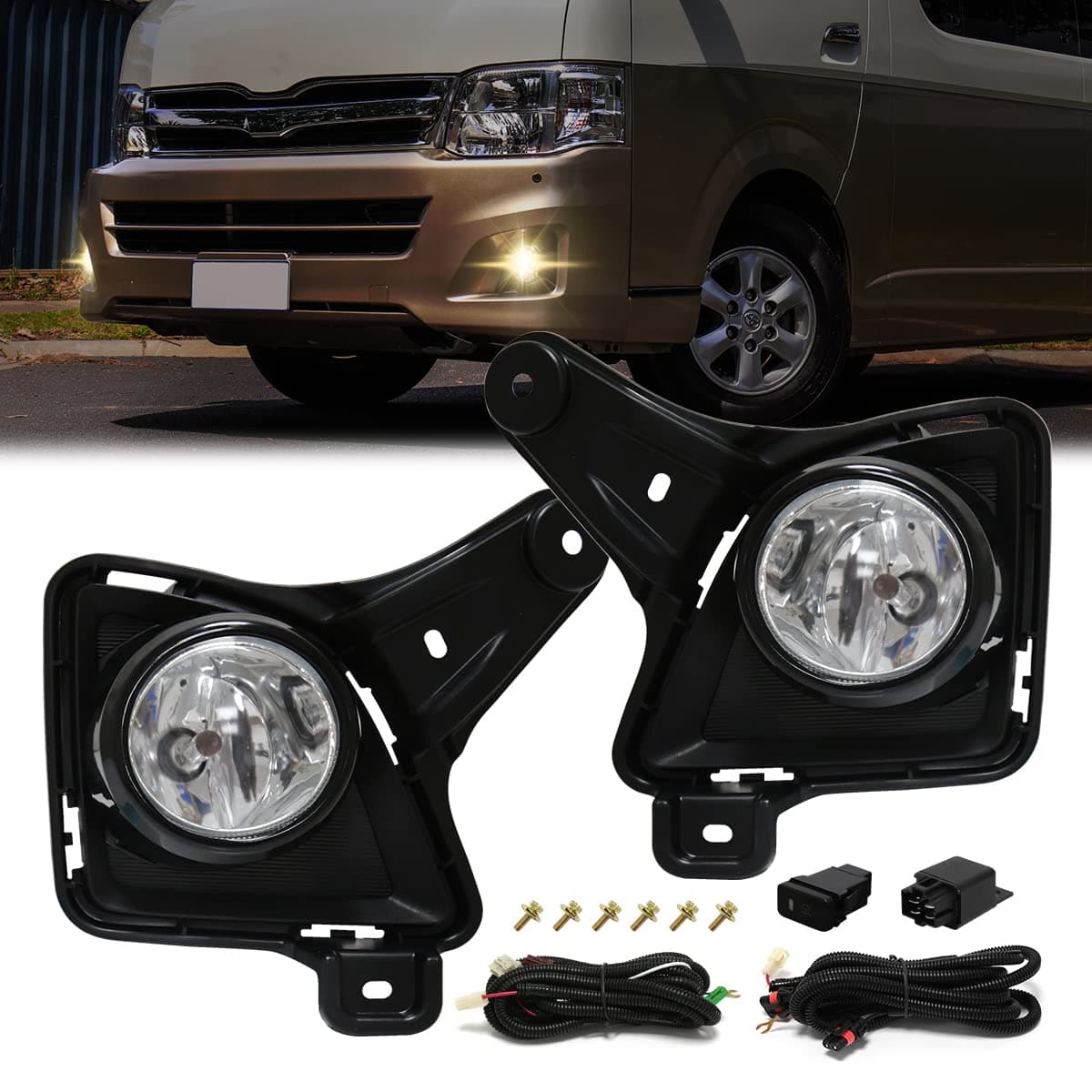 VGETTING Fog Light For Toyota Hiace Commuter 20112013 Halogen Fog Lamps Replacement Light Kit with Wire Harness Switch