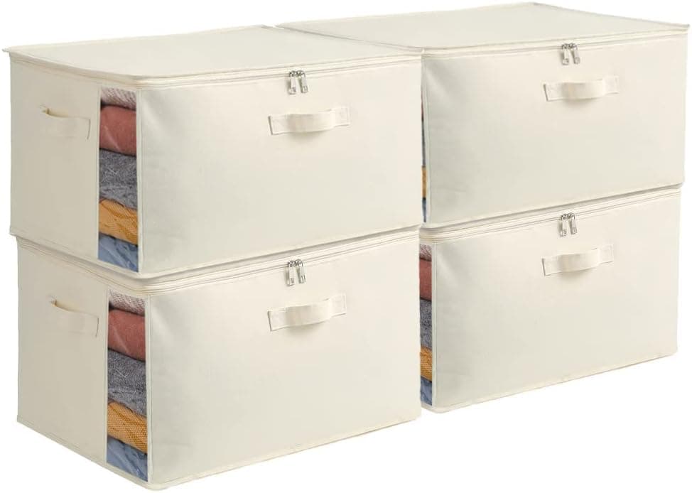 Golden bird Large Canvas Comforter Storage Bags Closet Organizer for Clothes Sweater Blanket Clothes Organizer with Dual Zipper (22.24 inches L,16.93 inches H, 11.81 inches W) (4 pcs, Large)