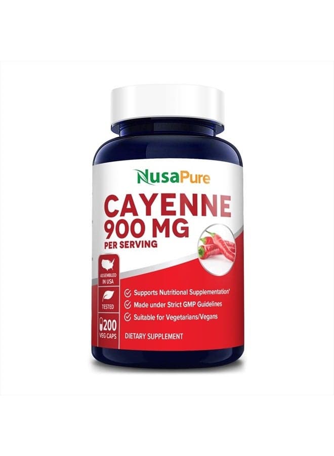 Cayenne Pepper 900mg 200 Veggie Capsules (Vegetarian, Non-GMO & Gluten-Free)
