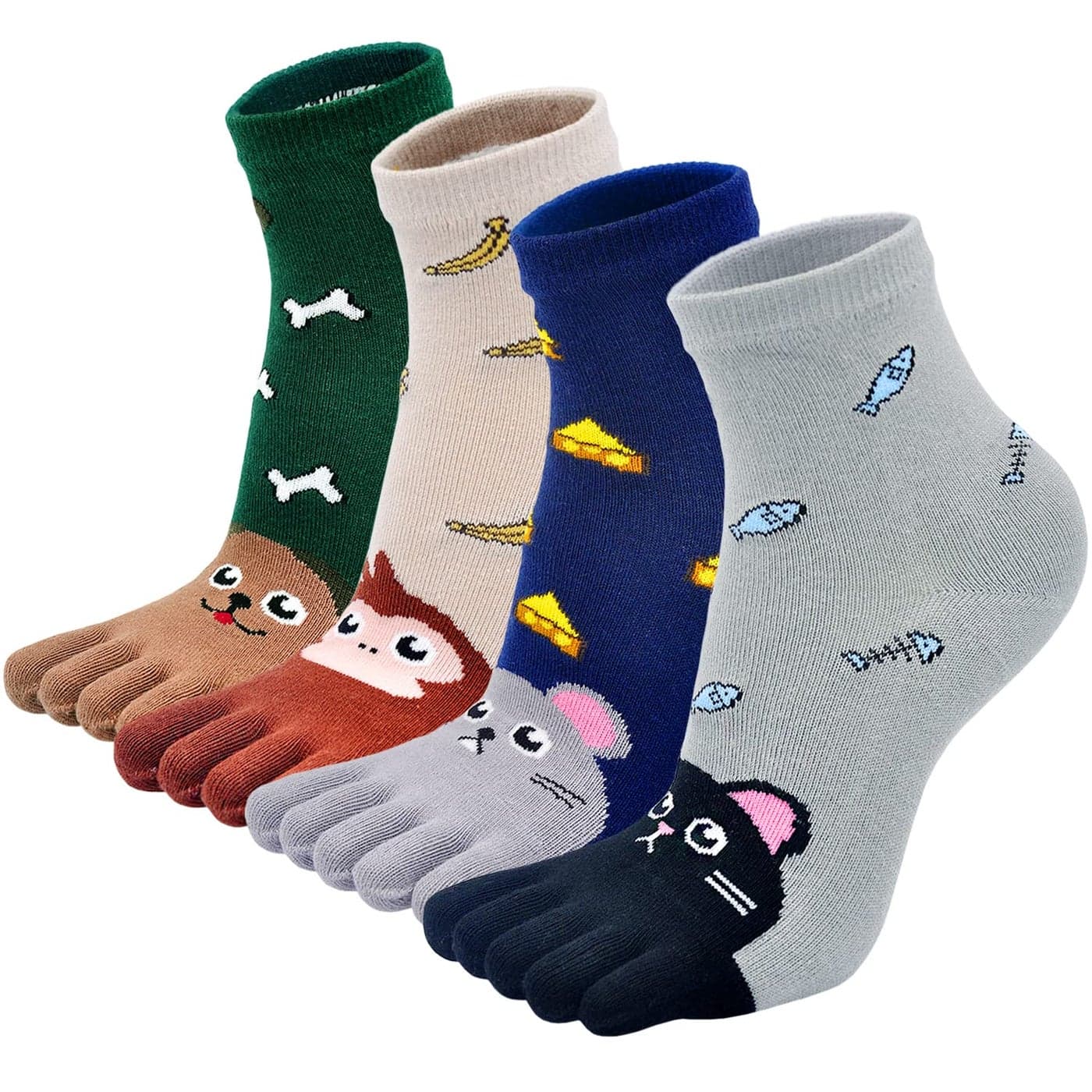 Artfasion Kids Toe Socks Cute Cotton Cartoon Animal Dog Cat Ankle Crew Five Finger Socks for 3-12 Years Old Girls and Boys