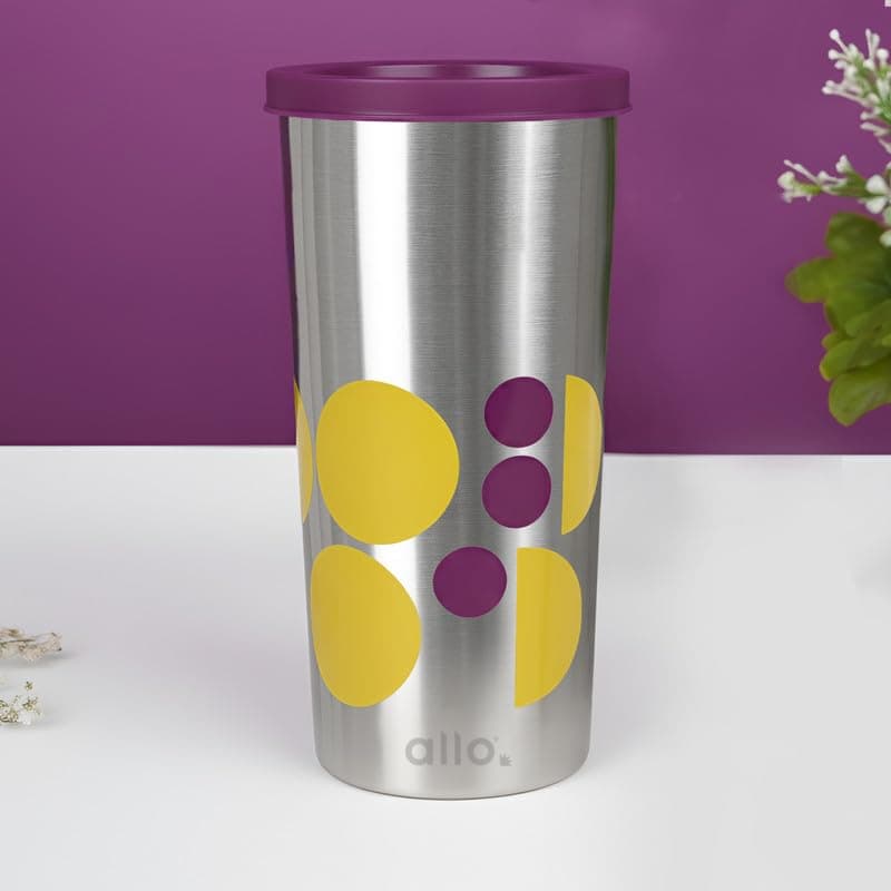 Allo Stainless Steel Tumbler with Lid, Leak Proof Water Tumbler for Home, Office, School, Travel, Kids Rust Proof, Multipurpose Storage Glass for Juice, Tea, Coffee, Milk, Purple (450Ml)