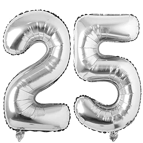 Jonhamwelbor 25 Number Balloons Silver Giant Jumbo Big Large Foil Mylar Number Balloons for Women Men Party Supplies 25 Anniversary Events Decorations Balloon