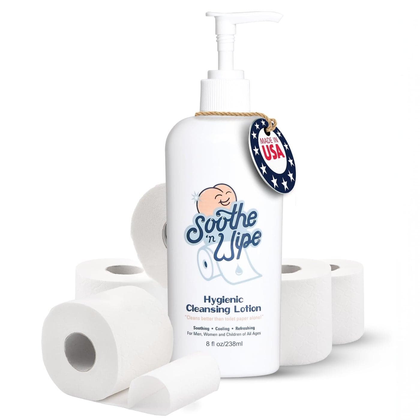 SOOTHE N WIPE Hygienic Cleansing Lotion Toilet Sanitizer Paper Moisturizer with Aloe Mineral Oil Flushable Wipe Alternative Cleaning Lotion Septic Safe Personal Bathroom Hygiene Pump 8 Oz