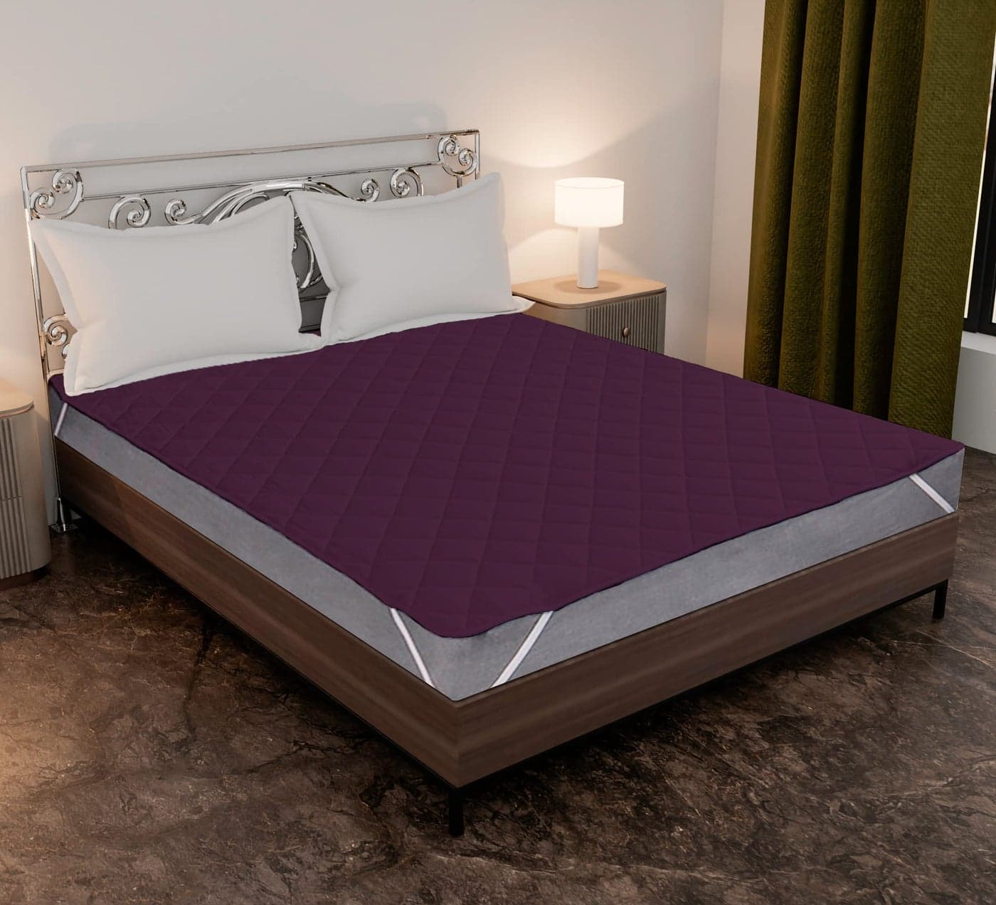 ACHIR 100% Waterproof Polycotton Breathable Corner Elastic Fitted Style Mattress Protector/Bed Cover - Double Size, 72x72 Inch, 182.88x182.88 CM, 6ftx6 Feet - Wine
