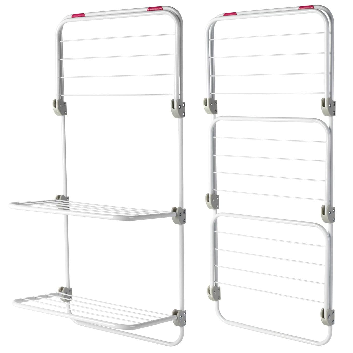 Kleeneze COMBO8614 ThreeTier Overdoor Clothes Airer Adjustable Shelves Set of 2 Space Saving Drying Rack for Compact Living Smaller Households HardWearing Steel 40 x 20 x 134 cm PinkWhite