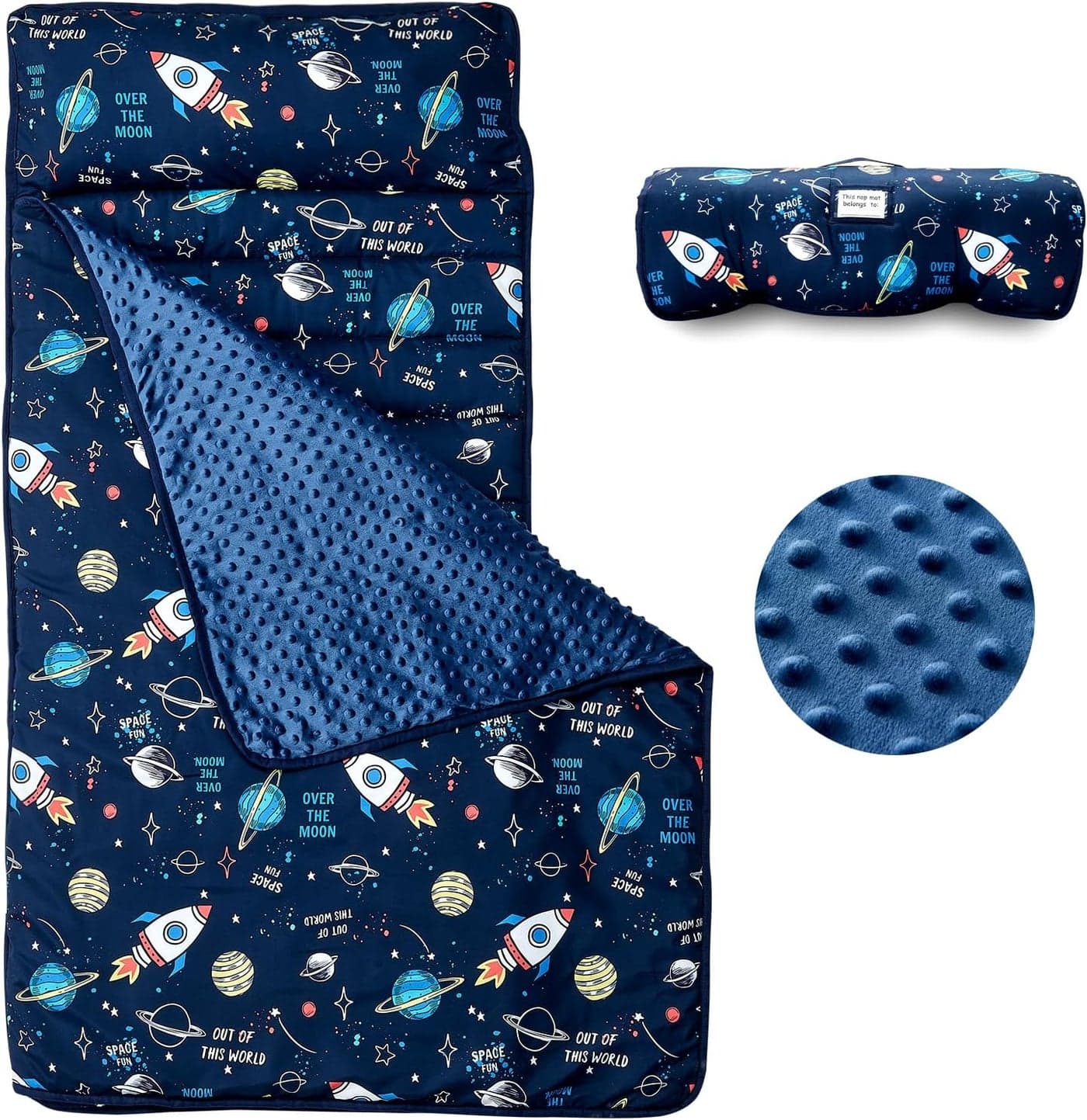 beeweed Toddler Nap Mat Rollup Design Kid Sleeping Mat with Removable Pillow Minky Blanket Toddler Sleeping Bag for Daycare Preschool Travel Camping